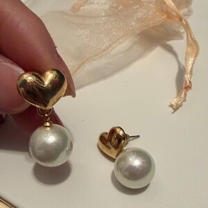Cheap Gold Heart Pearl Drop Earrings